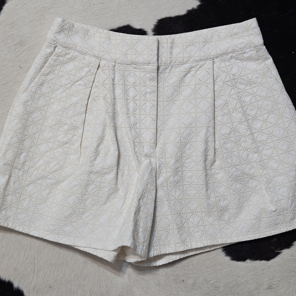 High-Waisted Cream/White Textured RYEGRASS Women's Pleated Dress Shorts Size 8